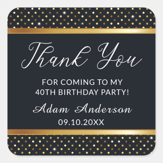 40歳エレガントパーソナライズされたの誕生日金ゴールドと黒 スクエアシール (正面)