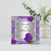 40歳エレガントパーティーパープルバラシルバー 招待状 (スタンド正面)