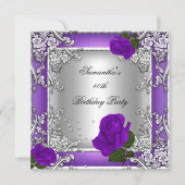 40歳エレガントパーティーパープルバラシルバー 招待状 (正面)