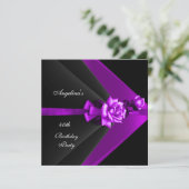 40歳エレガントパーティーブラックパープルバラ 招待状 (スタンド正面)