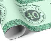 40歳エレガント誕生日グリーングリッターとストライプ ラッピングペーパー (ロールコーナー)
