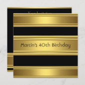 40歳エレガント誕生日パーティーブラック金ゴールドマン 招待状 (正面/裏面)