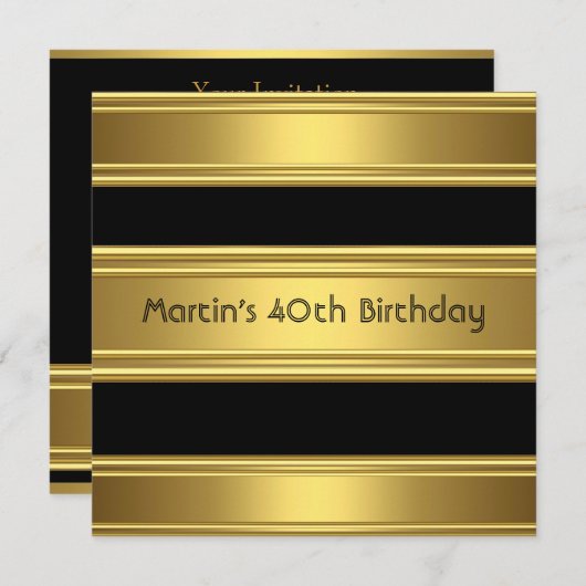 40歳エレガント誕生日パーティーブラック金ゴールドマン 招待状 (正面/裏面)