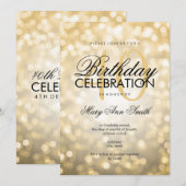 40歳エレガント誕生日パーティー金ゴールドグリッター灯 招待状 (正面/裏面)