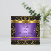 40歳エレガント誕生日パープルブラック金ゴールドアールデコ 招待状 (スタンド正面)