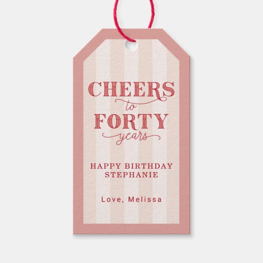 40歳カスタムの誕生日にピンクの応援 ギフトタグ (正面)