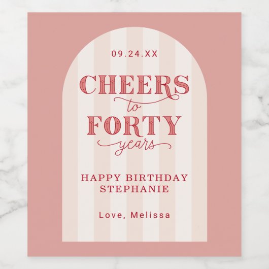 40歳カスタムの誕生日にピンクの応援 ワインラベル (シングルラベル)