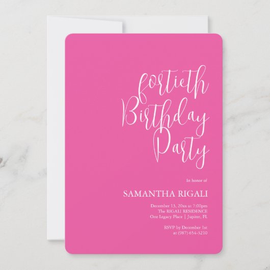 40歳カスタムの誕生日招待状明るい赤紫色ピンク 招待状 (正面)