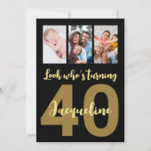 40歳カスタムの誕生日金ゴールドモダン写真コラージュ 招待状 (正面)