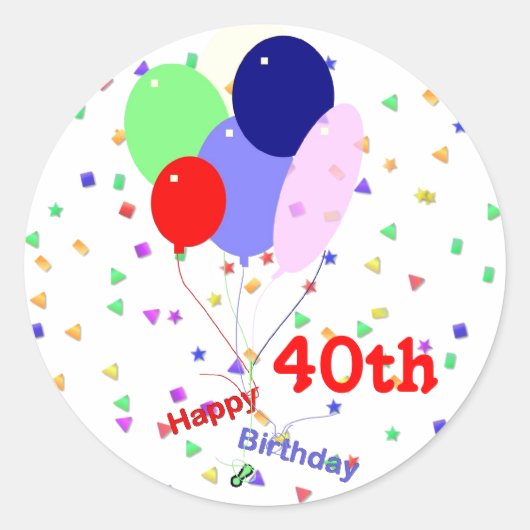 40歳カラフル誕生日バルーンおめでとう ラウンドシール (正面)