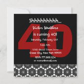 40歳サプライズ誕生日モダン ブラック ホワイト レッド V34 招待状 (裏面)