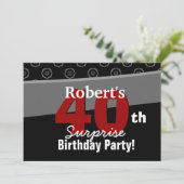 40歳サプライズ誕生日 ブラック ホワイト 水平 招待状 (スタンド正面)