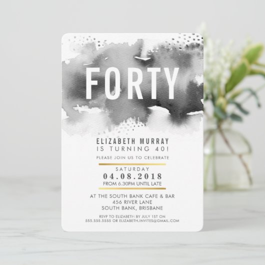 40歳スタイリッシュの誕生日パーティー招待状水色グレー 招待状 (スタンド正面)