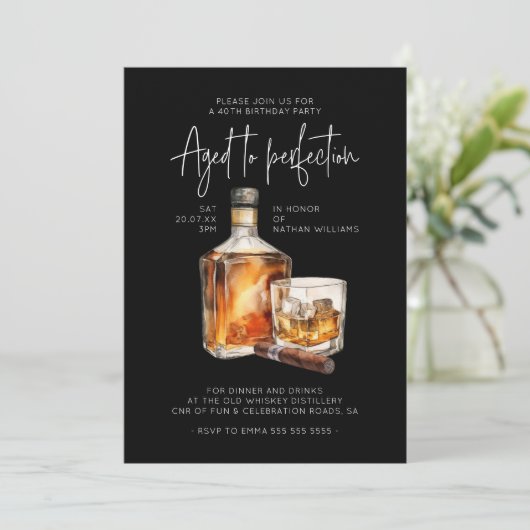 40歳スタイリッシュ招待状オス – ウィスキーテーマ 招待状 (スタンド正面)