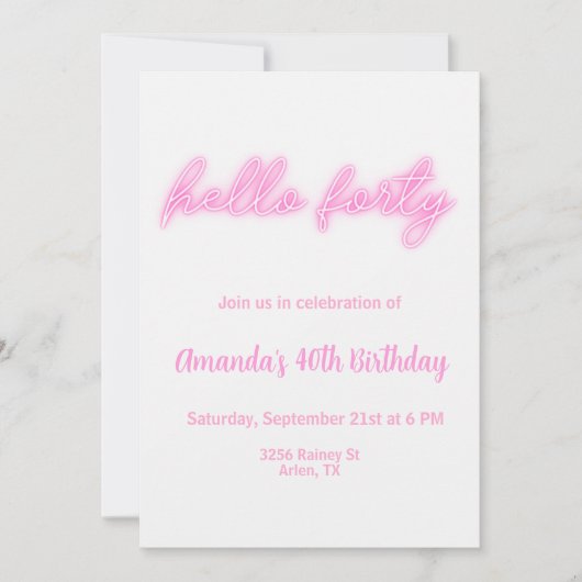 40歳ハローフォーティピンクネオン招待状 シーズンカード (正面)