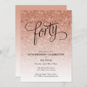 40歳バラ金ゴールドグラデーショングリッター招待状 招待状 (正面/裏面)