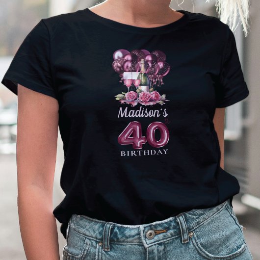 40歳パーソナライズされたの誕生日ラグジュアリーワイン&バルーン Tシャツ