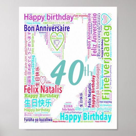 40歳パーソナライズされたの誕生日ワードアート ポスター (正面)
