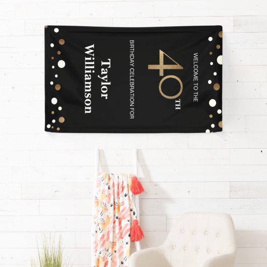 40歳パーソナライズされたの誕生日金ゴールドと黒の紙吹雪 横断幕 (インサイチュ)