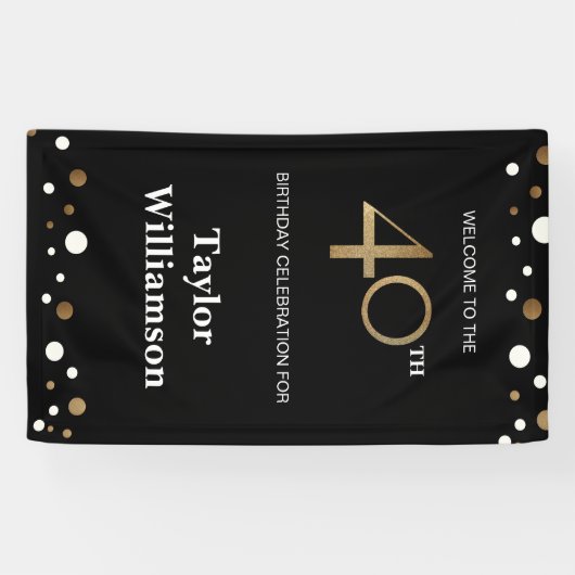 40歳パーソナライズされたの誕生日金ゴールドと黒の紙吹雪 横断幕 (横)