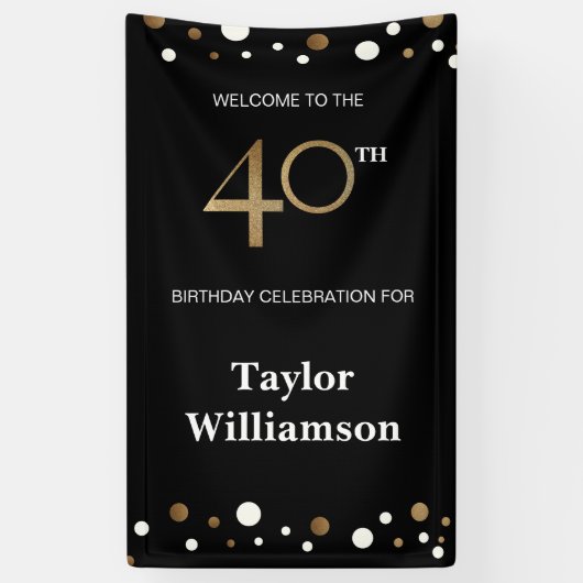 40歳パーソナライズされたの誕生日金ゴールドと黒の紙吹雪 横断幕 (縦)