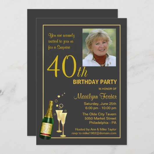 40歳パーソナライズされた誕生日パーティー写真招待状 招待状 (正面/裏面)