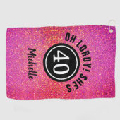 40歳パーソナライズされた誕生日ピンクグリッターシック ゴルフタオル (横)