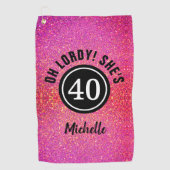 40歳パーソナライズされた誕生日ピンクグリッターシック ゴルフタオル (正面)