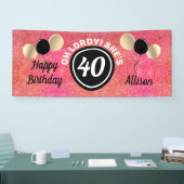 40歳パーソナライズされた誕生日ピンクグリッターバルーン 横断幕 (トレードショー)