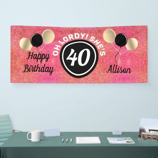 40歳パーソナライズされた誕生日ピンクグリッターバルーン 横断幕 (トレードショー)