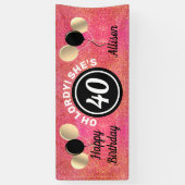 40歳パーソナライズされた誕生日ピンクグリッターバルーン 横断幕 (縦)