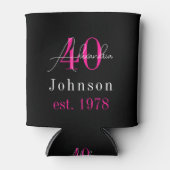 40歳パーソナライズされた誕生日ブラックホットピンク 缶クーラー (正面)