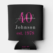 40歳パーソナライズされた誕生日ブラックホットピンク 缶クーラー (裏面)