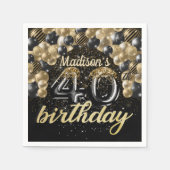 40歳パーソナライズされた誕生日ブラック金ゴールドバルーン スタンダードカクテルナプキン (正面)