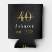 40歳パーソナライズされた誕生日ブラック金ゴールド 缶クーラー (正面)