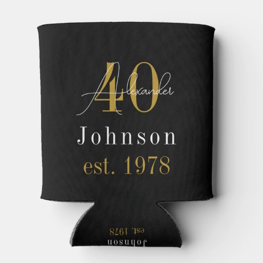 40歳パーソナライズされた誕生日ブラック金ゴールド 缶クーラー (裏面)