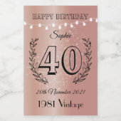 40歳パーソナライズされた誕生日ミニワインボトルラベル ワインラベル (シングルラベル)