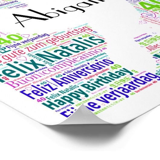 40歳パーソナライズされた誕生日ワードアートプリント ポスター (角)