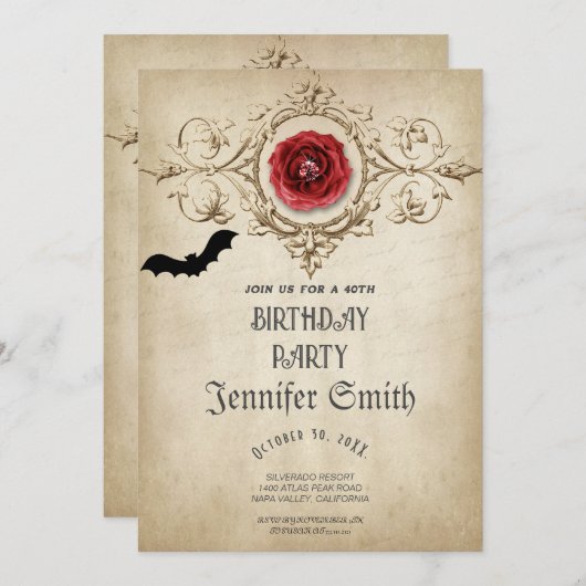 40歳パーティーゴシック赤招待状 招待状 (正面/裏面)