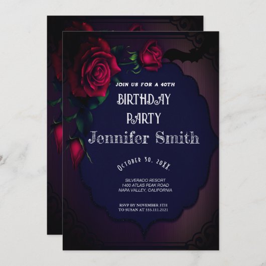 40歳パーティーゴシック赤招待状 招待状 (正面/裏面)