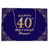 40歳パーティーネイビーブルーと金ゴールドグリッター ラージペーパーバッグ (裏面)