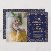 40歳パーティーネイビー金ゴールド秋秋撮影 招待状 (正面/裏面)