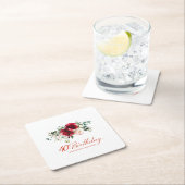 40歳パーティーレッドピンクフローラ スクエアペーパーコースター (インサイチュ)