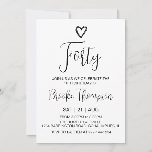 40歳パーティー女性男性40歳誕生日 招待状 (正面)