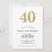 40歳パーティー招待状モダン金ゴールドグリッター 招待状 (正面)