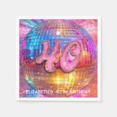 40歳パーティー金ゴールドピンクグリッターディスコボール スタンダードカクテルナプキン (正面)