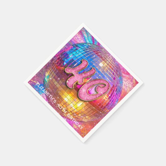 40歳パーティー金ゴールドピンクグリッターディスコボール スタンダードカクテルナプキン (角)