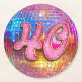 40歳パーティー金ゴールドピンクグリッターディスコボール ラウンドペーパーコースター (正面)