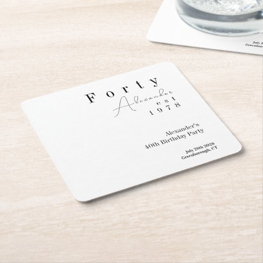 40歳ミニマルの誕生日パーティー スクエアペーパーコースター (アングル)