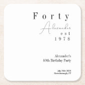 40歳ミニマルの誕生日パーティー スクエアペーパーコースター (正面)